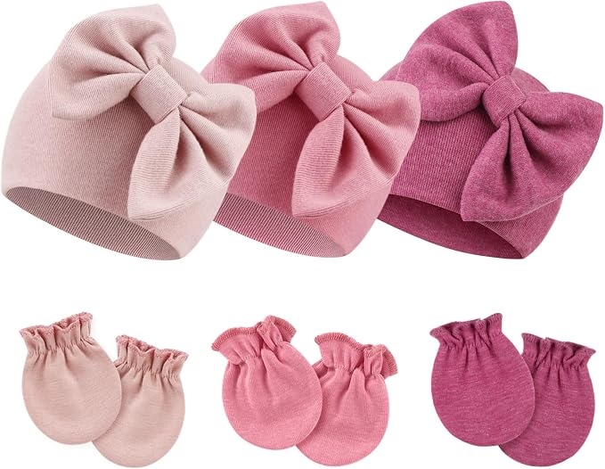 BQUBO Newborn Girls Hats Baby Hat and Mittens Set Infant Caps Bow Hospital by DRESHOW