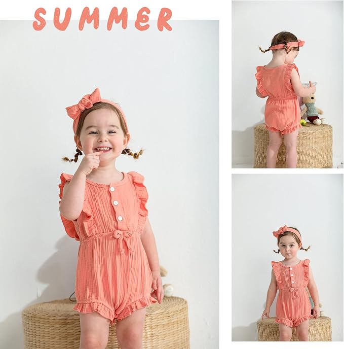 YOUNGER TREE Toddler Baby Girl Ruffled Sleeveless Romper Casual Summer Jumpsuit - Image 4