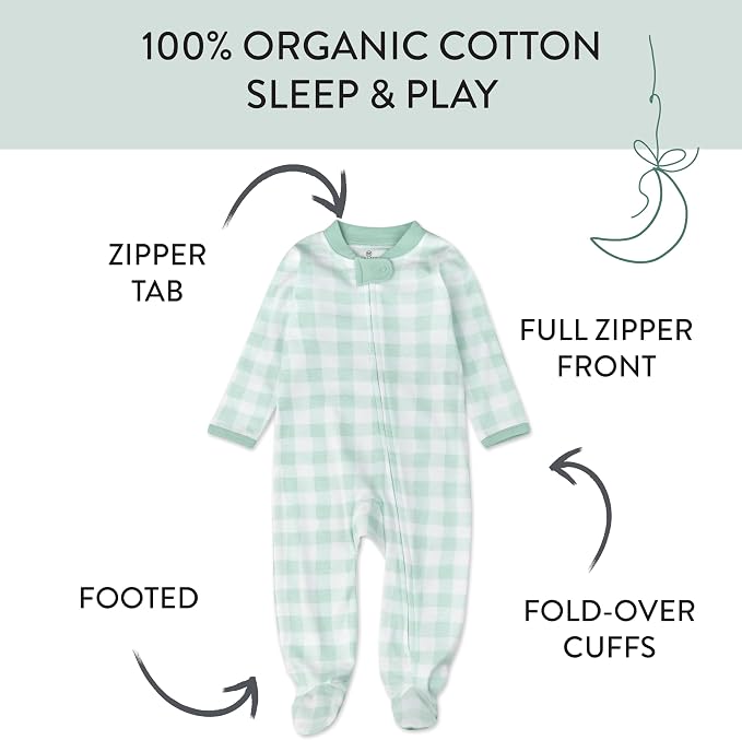 HonestBaby Baby Boys' Sleep & Play Footed One-piece Pajama Sleeper 100% Organic - Image 3