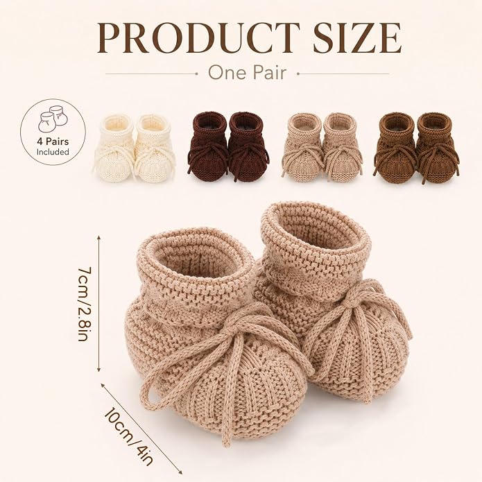 gisgfim 4 Pairs Knitted Baby Booties Newborn Walking Shoes Cotton Bootie Cozy - Image 2