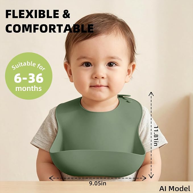 Set of 3 Silicone Bibs for Babies Toddler, Soft Adjustable Bibs for Baby Girl - Image 2