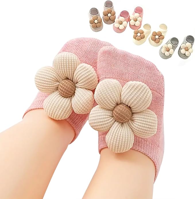 4Packs Baby Girls Socks, Flower Non-Slip Grips by KEAINVRN