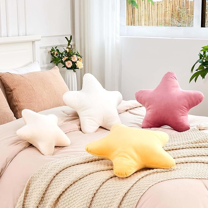 Beige Star Throw Pillow, Cute Star Pillow Room Decor, Soft 14.9" Star Shaped Decorative Throw Pillow for Bedroom, Star Plush Floor Cushions Pillows