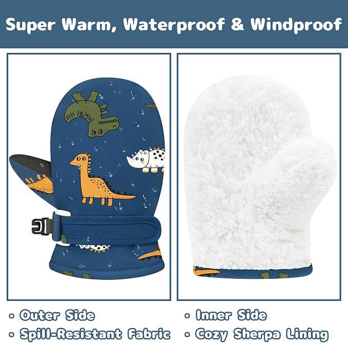 Olreco Baby Toddler Mittens Waterproof Infant Baby Winter Mittens Toddler Snow - Image 2