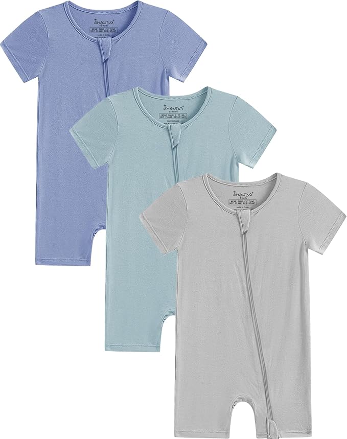 Jimonda Baby Bamboo Rayon Rompers Short Sleeve 3pc Pjs by JimondaBaby