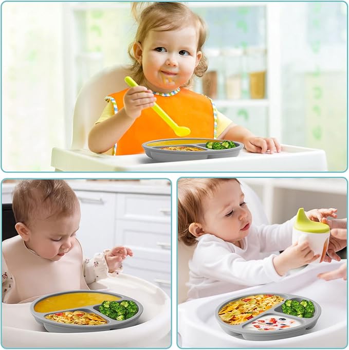 Silikong Silicone Suction Plate for Toddlers – Divided Baby Plate for Self Feeding – BLW Weaning Plate – BPA Free, Dishwasher & Microwave Safe – Baby Feeding Tray for Kids, Infants & Toddlers