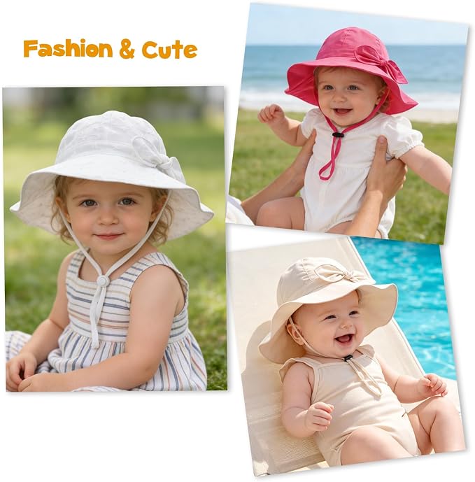 Baby Girl Sun Hat with UPF 50+ Outdoor Adjustable Beach Hat with Wide Brim - Image 7