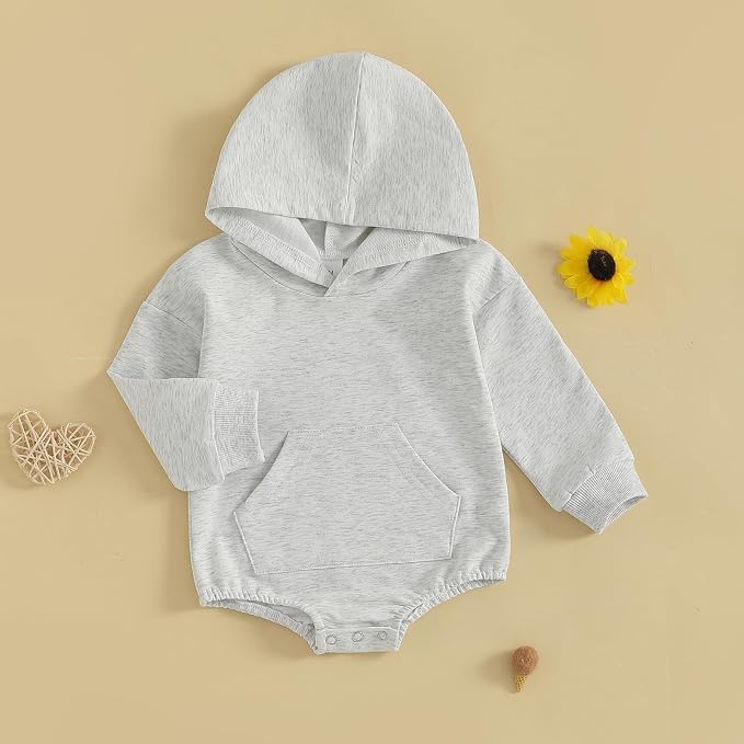 Baby Boy Girl Hooded Romper Cute Solid Color Long Sleeve Sweatshirt Romper - Image 7