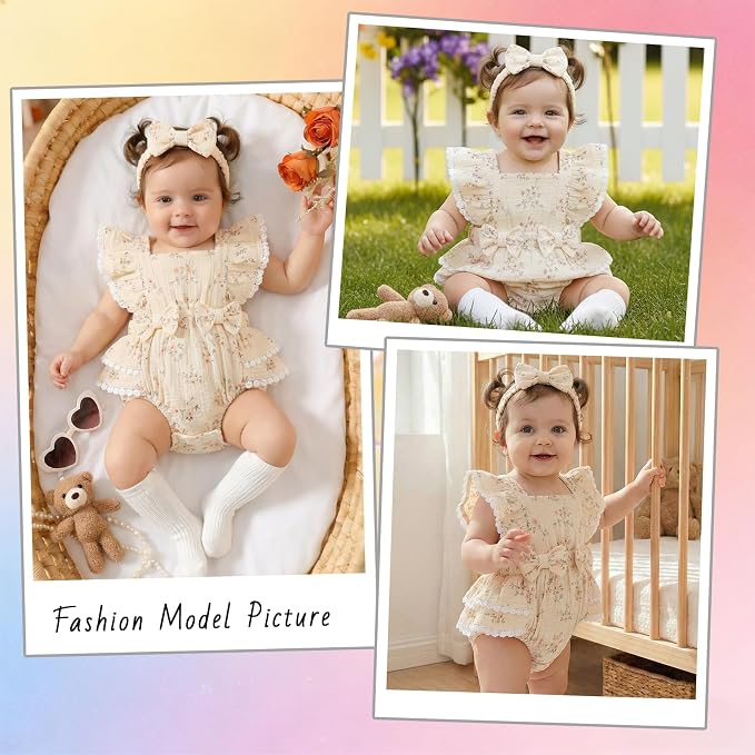 Baby Girl Summer Clothes Infant Girls Romper Dress | Ruffle Sleeve, Cotton Linen - Image 2
