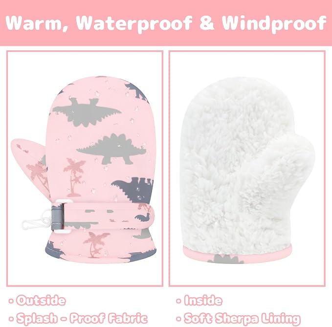Olreco Baby Toddler Mittens Waterproof Infant Baby Winter Mittens Toddler Snow - Image 2