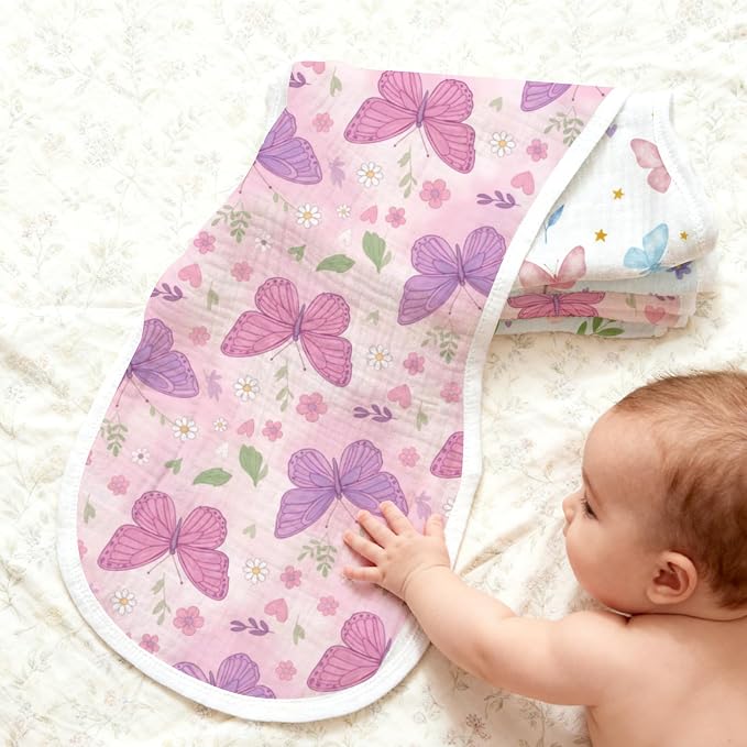 6 Pack （3×2） Butterfly Baby Burp Cloths, 20x10 Contoured Burp Rags - Image 4