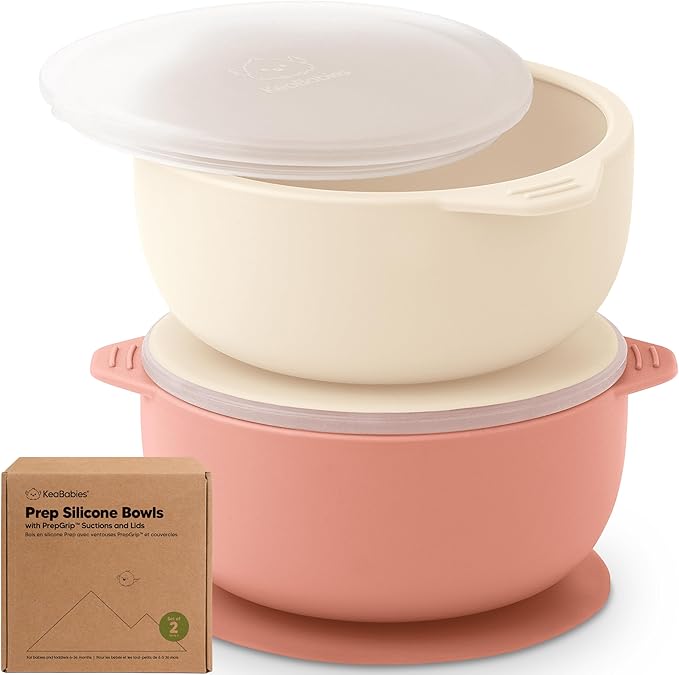 KeaBabies 2-Pack Baby Bowls with Suctions, Lids - Silicone Toddler Suction Bowls for Baby Boy, Girl, Kids, Food Grade Silicone, BPA-Free, Dishwasher Safe, Toddler Eating Essentials (Roseate)
