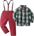 Boarnseorl Baby Boys Pants Sets,Toddler Gentleman Outfits, Infant Long Sleeve Shirt + Pants + Bow Tie + Suspenders