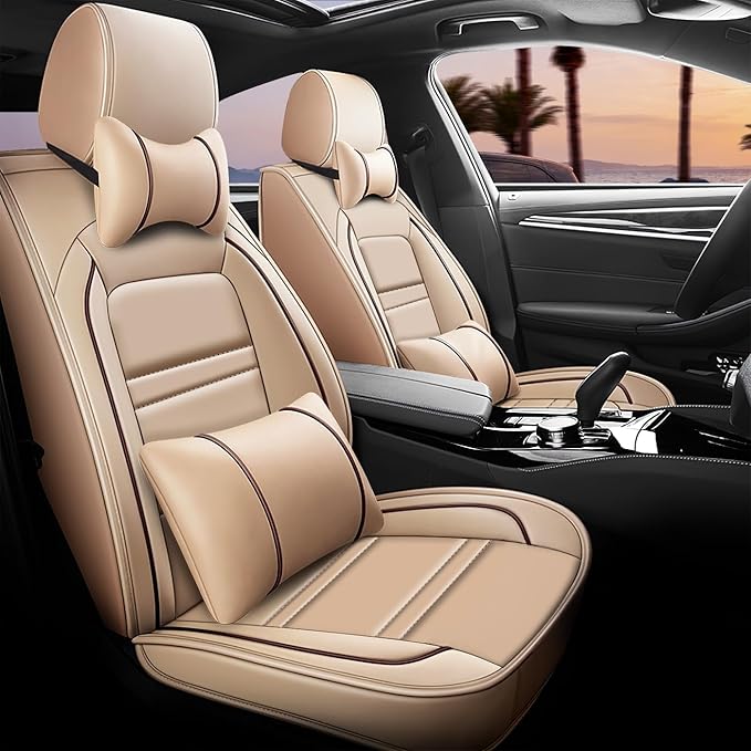 Car Seat Covers for Lexus Car es350 2007-2024 | 5-Seats Seat Covers, Waterproof Seat Protectors, Automotive Seat Covers (Full Set with Pillow,Beige)