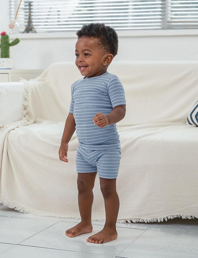 AVAUMA Stripe Pattern Baby Boys Girls Pajama Set Kids Toddler Snug fit Ribbed - Image 2