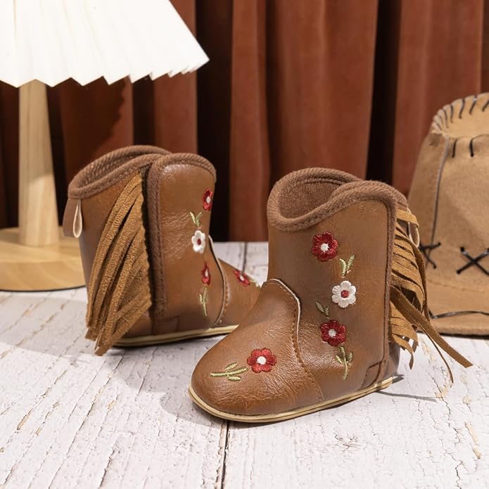 Meckior Baby Girls Cowboy Tassel Boots Side Zipper Moccasins Soft Bottom - Image 2