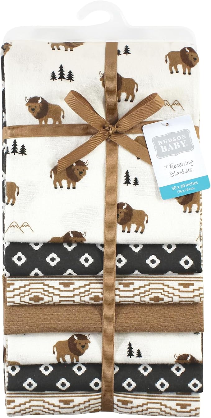 Hudson Baby Unisex Baby Cotton Flannel Receiving Blankets Bundle, Wild Buffalo - Image 2