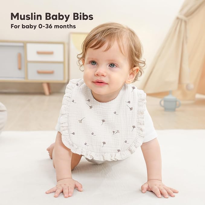 Bearmoss 6 Pack Baby Girl Bibs for Newborn, Muslin Bibs - Image 2