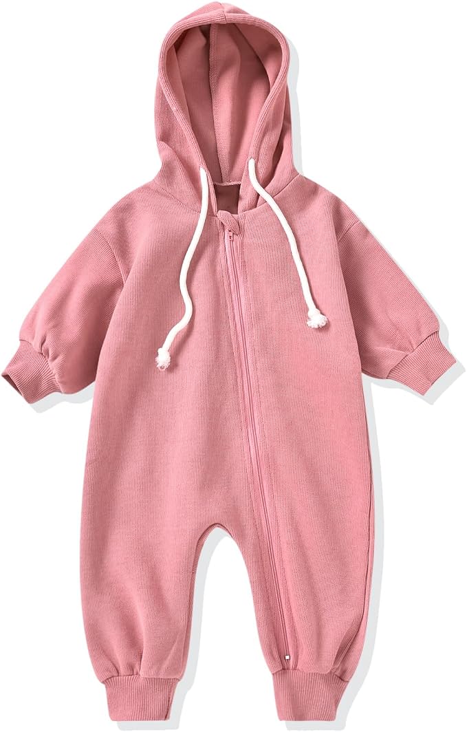 Unutiylo Unisex Baby Boys Girls Long Sleeve Infant Baby Zipper Hooded Jumpsuits by Unutiylo