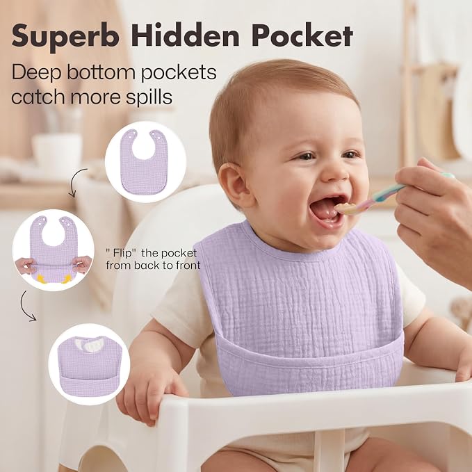 8 Pack Bibs for Baby Boy & Baby Girl, Muslin Bibs - Image 6