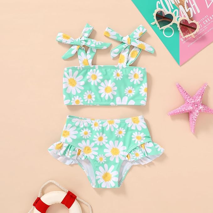YOUNGER TREE Toddler Girls Two Pieces Swimsuit Color Block Stripe Swimwear Summer Beach Bathing Suit 18M-5T