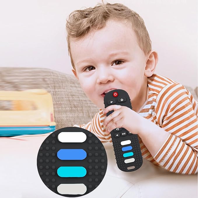 Silicone Baby Teething Toys for Babies 0-18 Months,Baby Silicone Chew Toys,Remote Control Shape Teething Toys,BPA Free(L-Black)