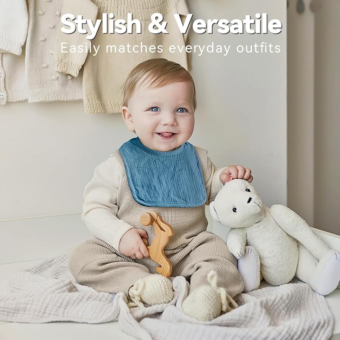 Muslin Baby Bibs for Unisex Boys Girls, Cotton Drool Bibs, Adjustable Newborn - Image 2