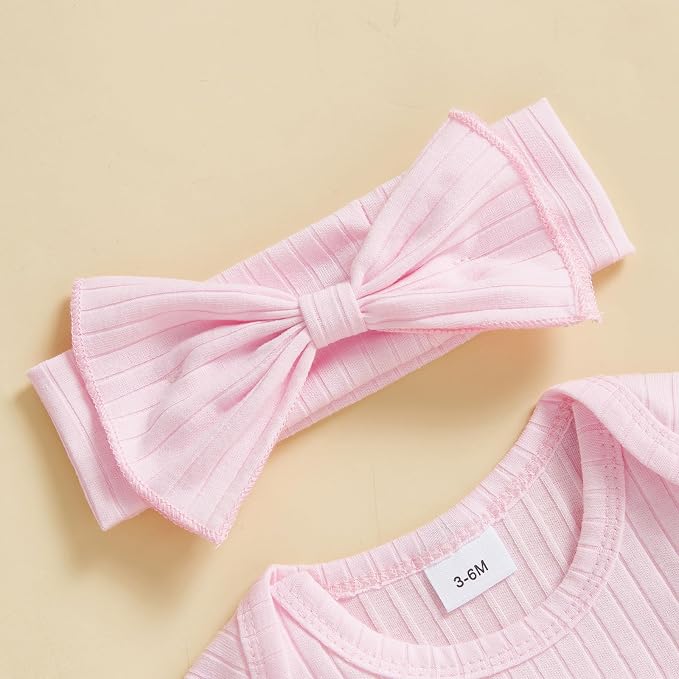 Newborn Baby Girl Clothes Jumpsuit Ruffle Romper Bodysuit Pants Headband - Image 5