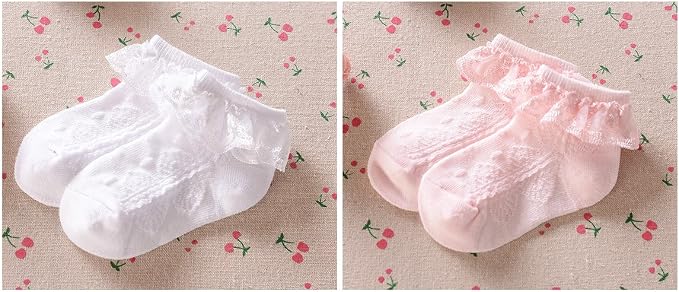 EPEIUS Baby Girl Ruffle Socks, Eyelet Frilly Lace Socks - Image 3