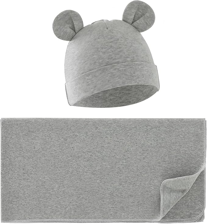 Unisex Baby Swaddle Wrap with Hat Set by Exemaba