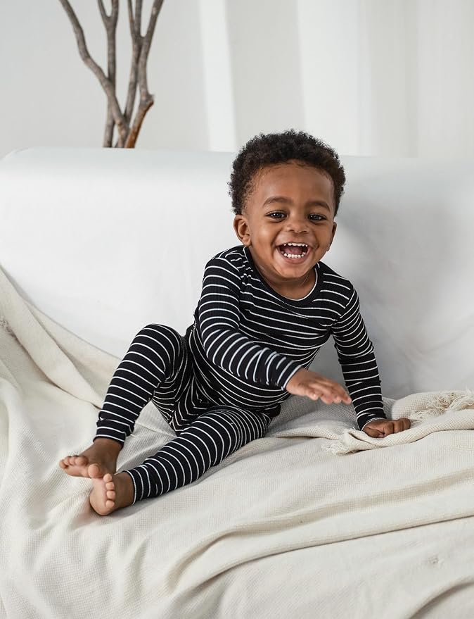 AVAUMA Stripe Pattern Baby Boys Girls Pajama Set Kids Toddler Snug fit Ribbed - Image 4