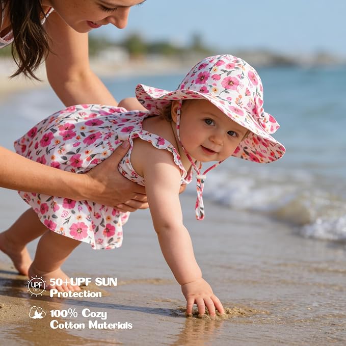Baby Girl Sun Hat with UPF 50+ Outdoor Adjustable Beach Hat with Wide Brim - Image 4