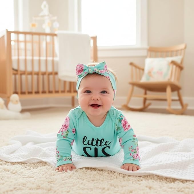AMAWMW Newborn Baby Girl Little Sister Sleeper Gown Stripe Long Sleeve - Image 3