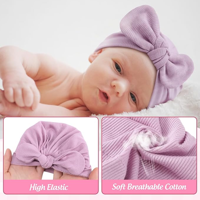 10 Pcs Preemie Hats Cotton Preemie Caps Bows Turban Premature Baby Boys Girls - Image 5