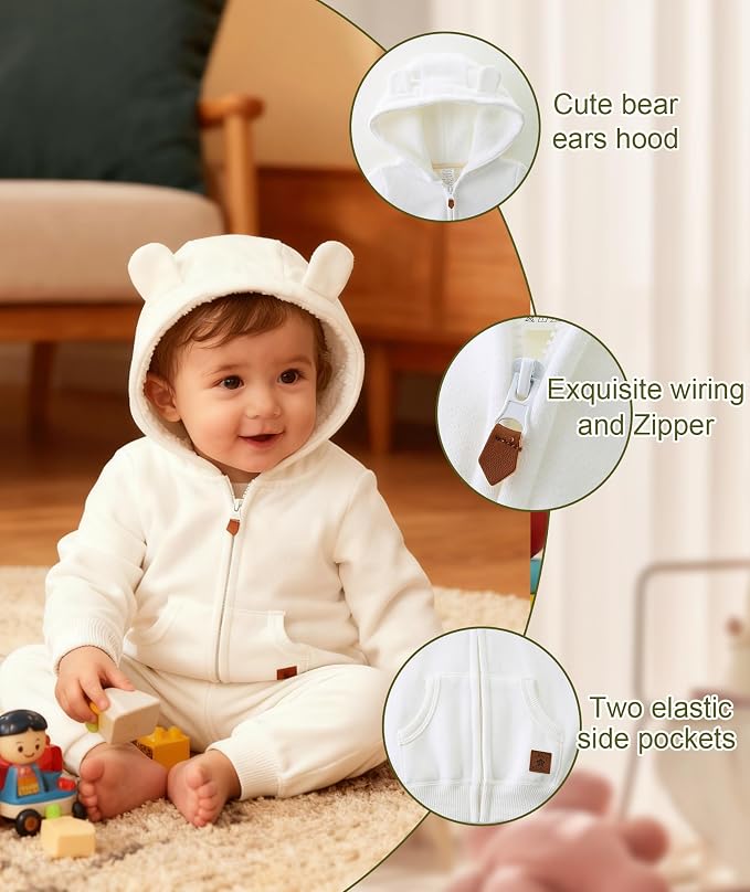 Hikido Baby Girls Boys Warm Adorable Hooded Zip Coat - Image 4