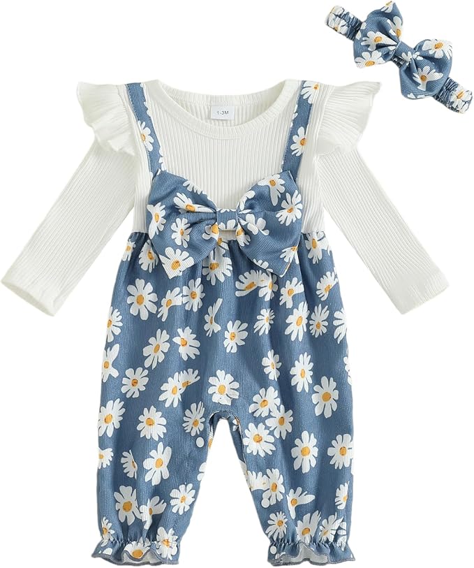Newborn Baby Girl Clothes Ruffle Sleeve Jumpsuit Corduroy Floral by mlpeerw