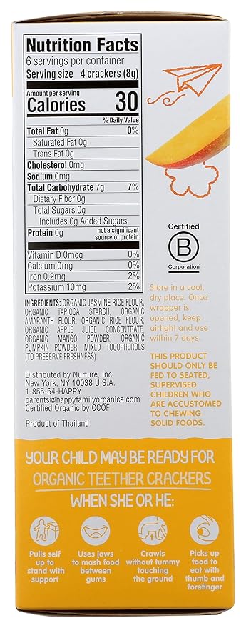 Happy Baby Organics Organic Teether Crackers Gluten Free Mango & Pumpkin with Amaranth 12-0.14 oz Packs