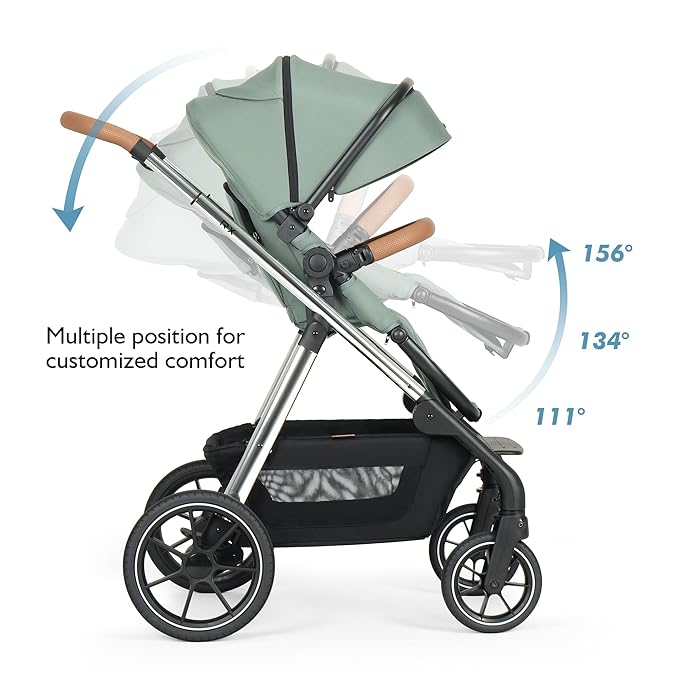 Beberoad Love RX 3-in-1 Baby Stroller, Toddler Stroller, Foldable Infant Stroller, Reversible Toddler Seat with Organizer, Rain Cover, Sunshade & Mosquito 2 in 1 Cover and Large Storage Basket (Green)