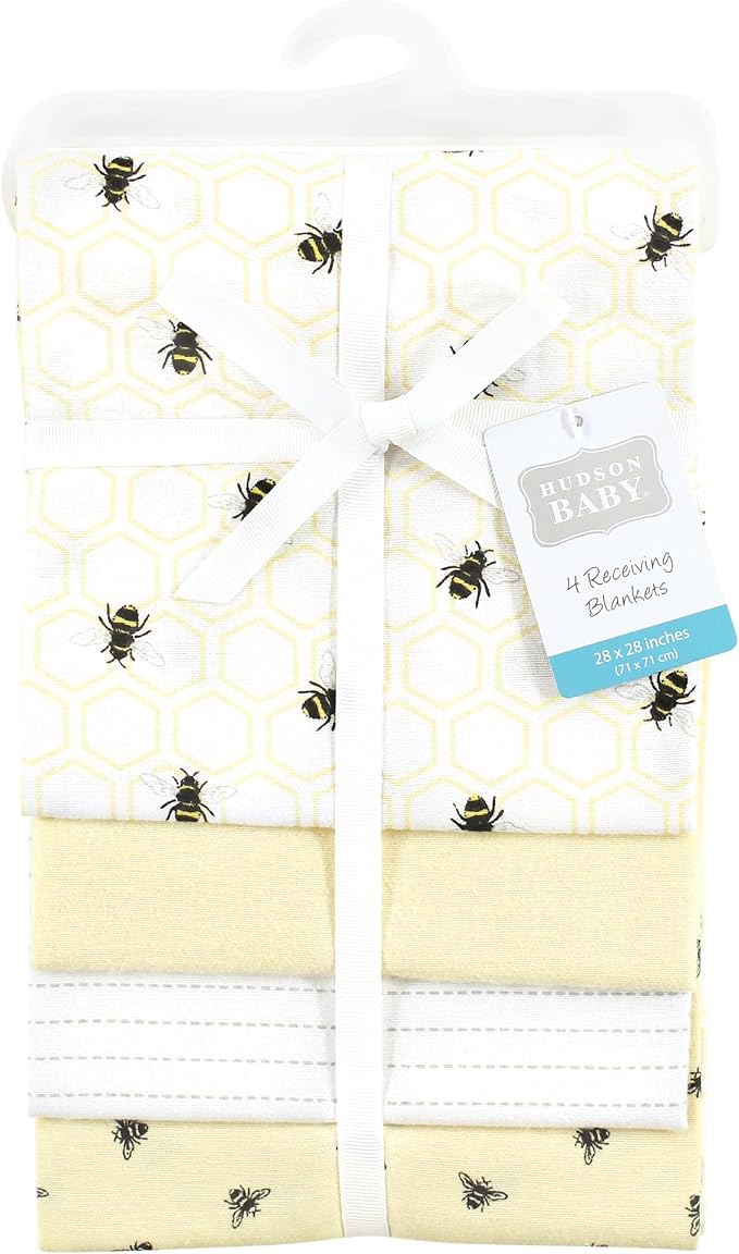 Hudson Baby Unisex Baby Cotton Flannel Receiving Blankets, Honey Bee, One Size - Image 2