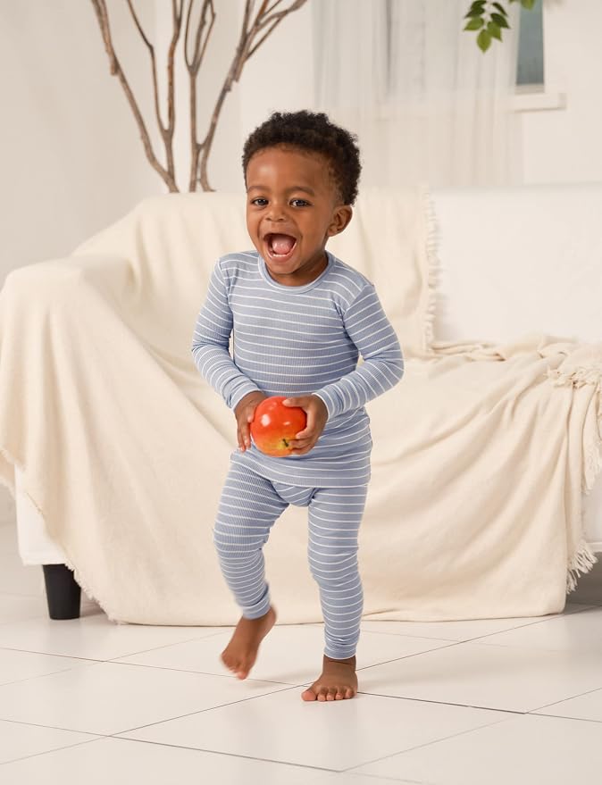 AVAUMA Stripe Pattern Baby Boys Girls Pajama Set Kids Toddler Snug fit Ribbed - Image 2