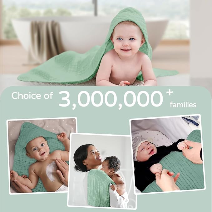 Yoofoss Hooded Baby Bath Towels 2 Pack 100% Muslin Organic Cotton - Image 4