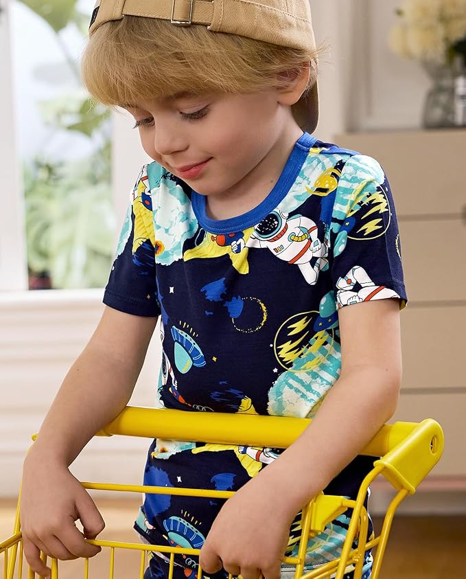 babee Reshinee Bamboo Viscose Toddler Boys Pajamas Set, Short Sleeve Kids - Image 4