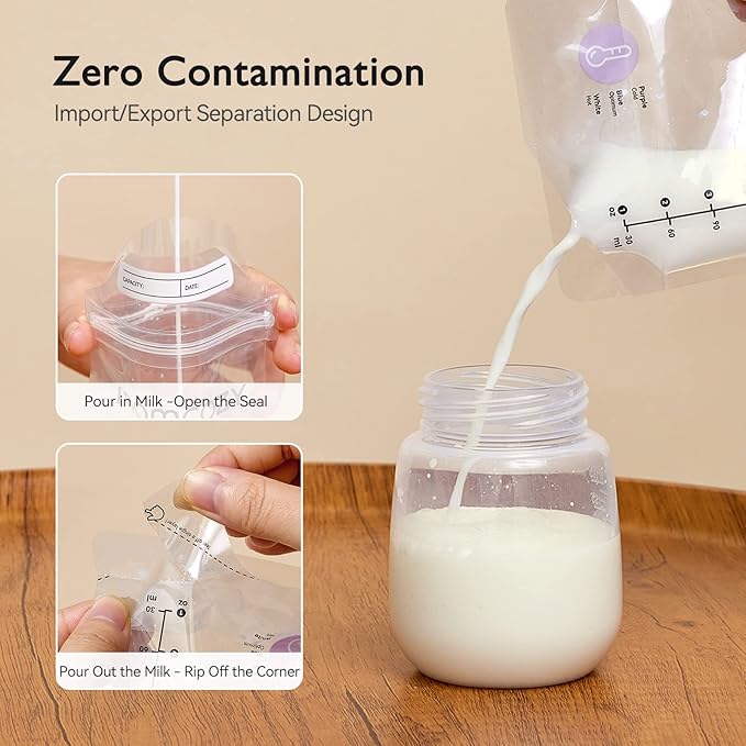 Momcozy Breastmilk Storing Bags, Temp-Sensing Discoloration Milk Storing Bags for Breastfeeding, Disposable Milk Storage Bag with 6 Ounce Self Standing, No-Leak Milk Freezer Storage Pouches, 200pcs