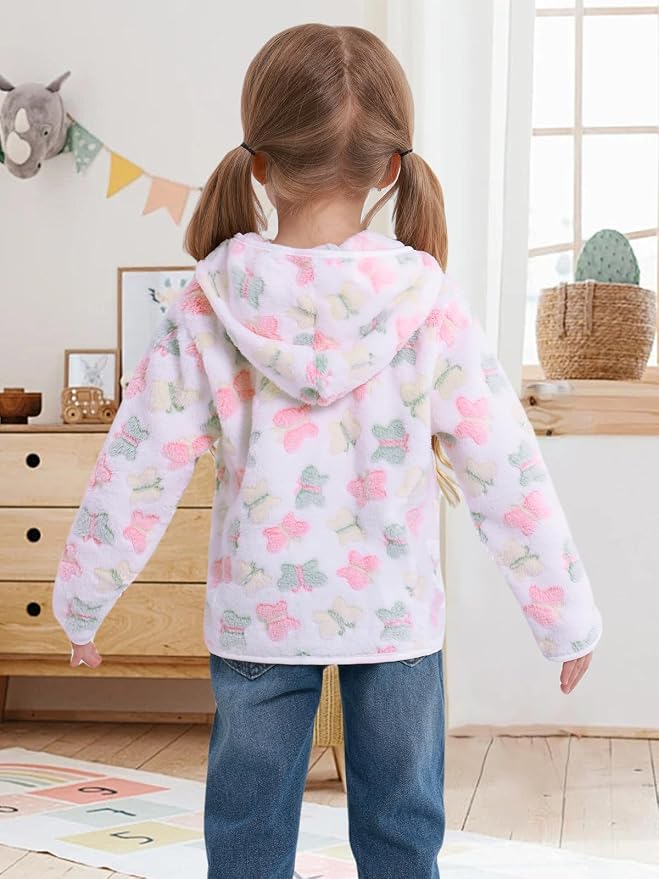 Toddler Baby Girl Fleece Jackets Fall Clothes Hooded Zip Fuzzy Coats - Image 5