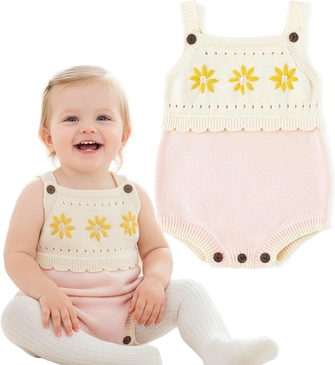 Simplee kids Baby Girl Romper, Sleeveless Pompoms Square Neck | Soft Breathable by Simpleekids