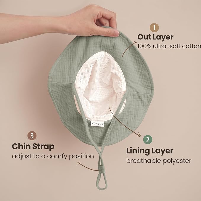 Konssy 2-Pack Muslin Baby Girl Sun Hats - Image 3