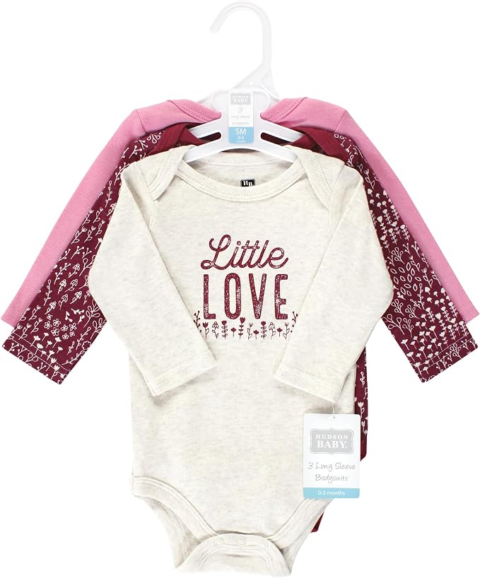 Hudson Baby Baby Girls' Cotton Long-sleeve Bodysuits 3-pack - Image 2