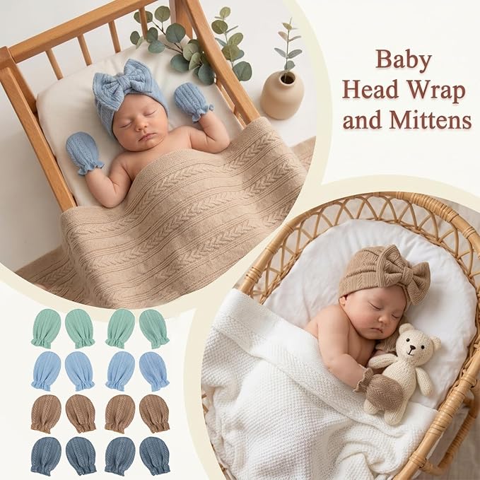 Newborn Baby Girl Hats Mittens Set Cotton - Image 3