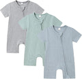 Bafeicao Baby Boy Girl 3 Pack Short Sleeve Rompers | 2 Way Zipper, Ribbed Cotton by Bafeicao