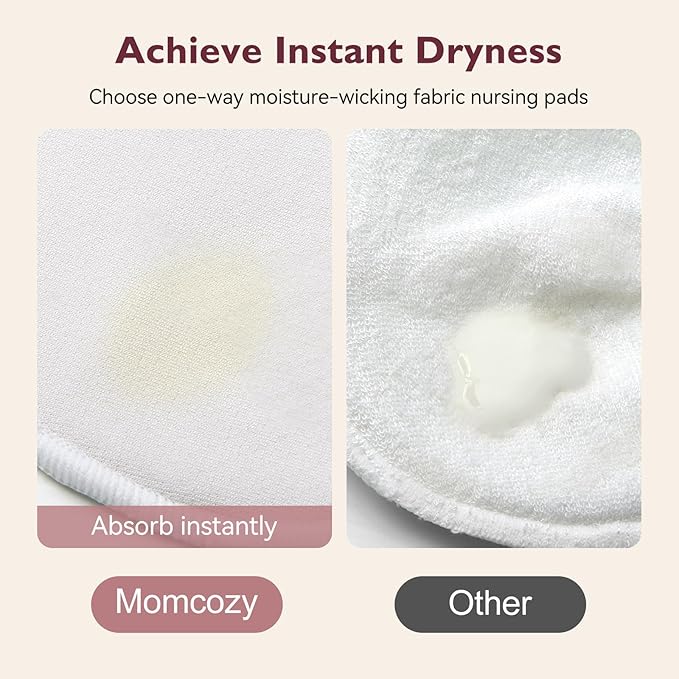 Momcozy Reusable Breast Pads, Innovative Use of Absorbent Fabric & 4 Layers of Super Absorbent Core Washable Nursing Pads, Absorb Quickly and Leak-Proof, 14 Pack + Wet & Dry Separation Bag + Wash Bag
